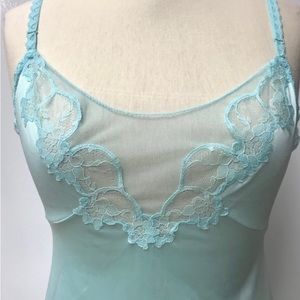 Vtg 80s Aquamarine Full Slip, Van Raalte 73527, Sz tall 32, Slip/Dress, Nylon